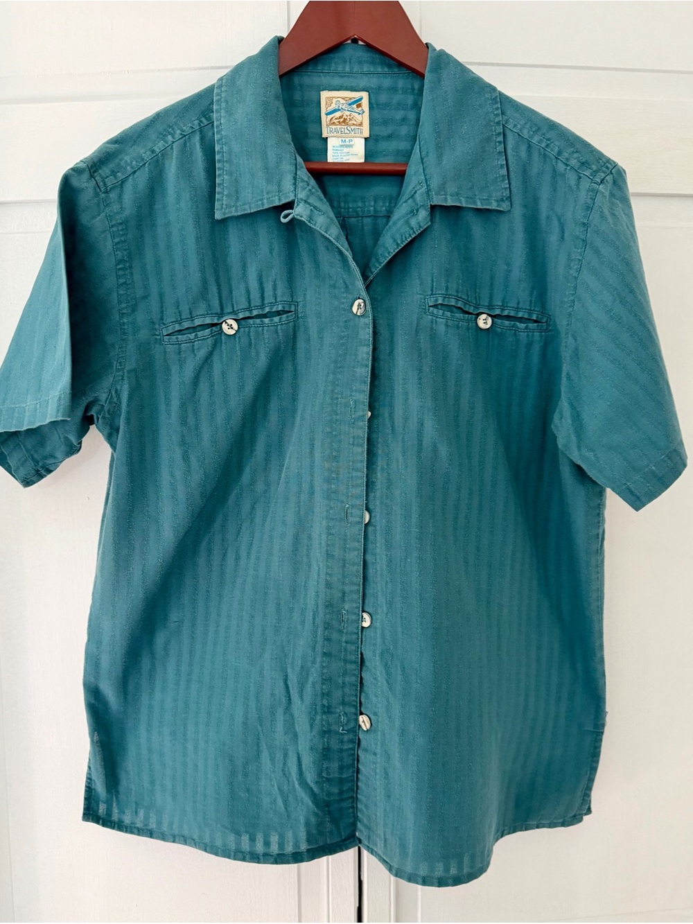 TravelSmith Teal Short-Sleeve Button Front Shirt
